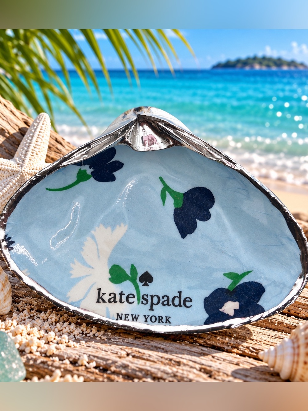 kate spade Light Blue Floral Shell Cosmetic Case